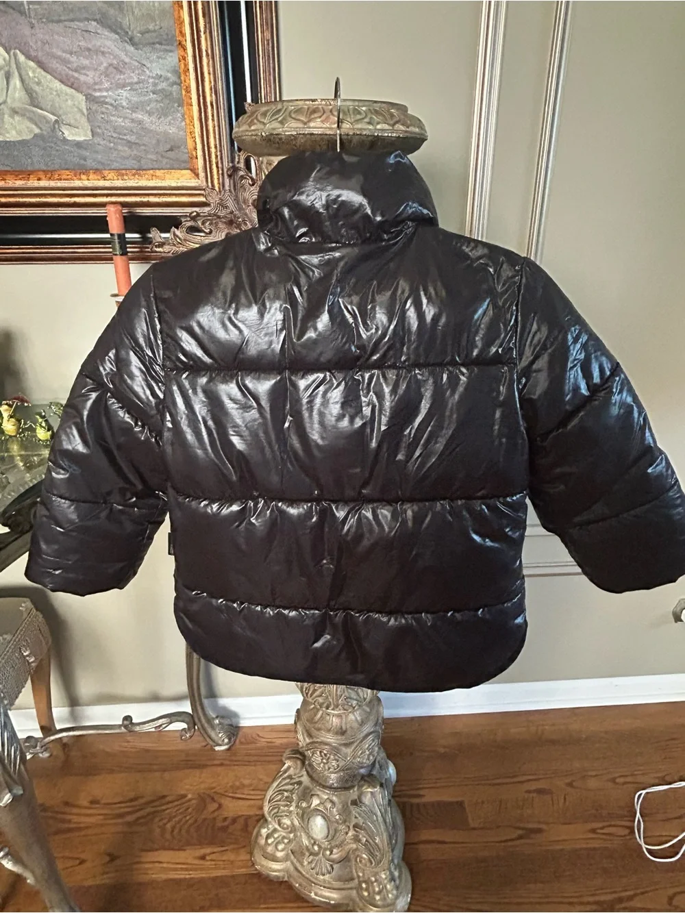 H&M Black Glossy Puffer Jacket Cyber Y2K Ski Moto Kids Size 6